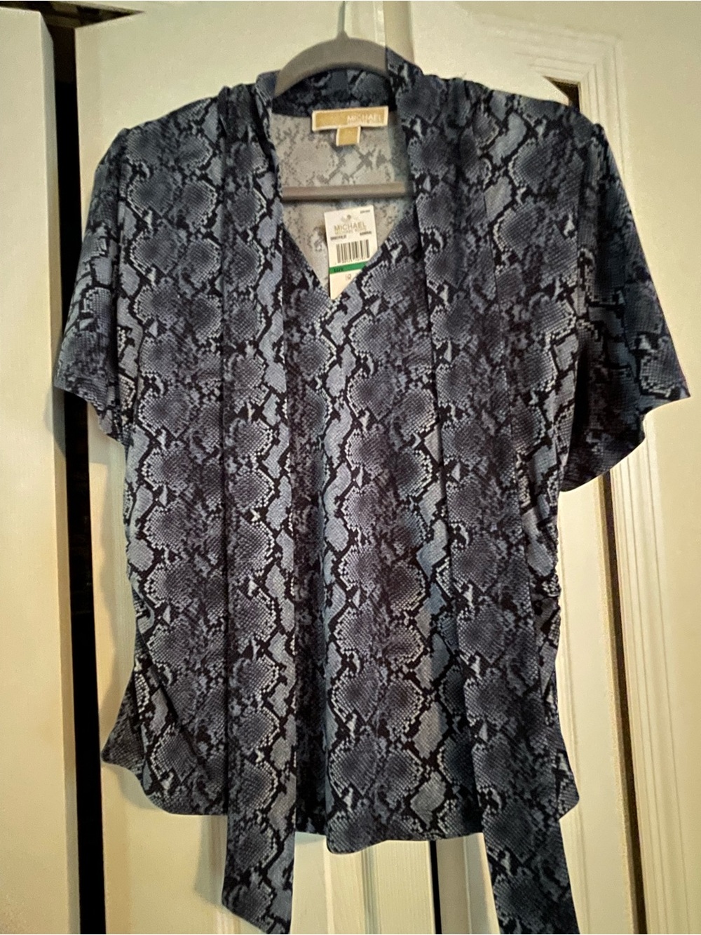 Michael Kors Navy Snake-Print V-Neck Blouse